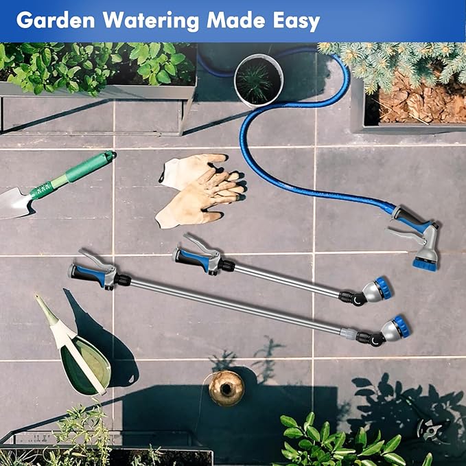 RESTMO 36”-60” Metal Watering Wand, Long Telescopic Tube | 180° Adjustable Ratcheting Head | 7 Spray Patterns | Flow Control, Perfect Garden Hose Sprayer to Water Hanging Baskets, Shrubs, Blue