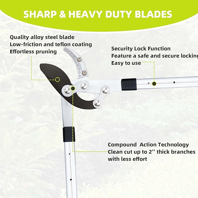YRTSH Loppers for Tree Trimming Heavy Duty Branch Cutter with Compound Action, Effortless Tree Pruner Extendable 28-41" Loppers for Gardening, Long Handle Pruning Shears with 2" Clean Cut Capacity