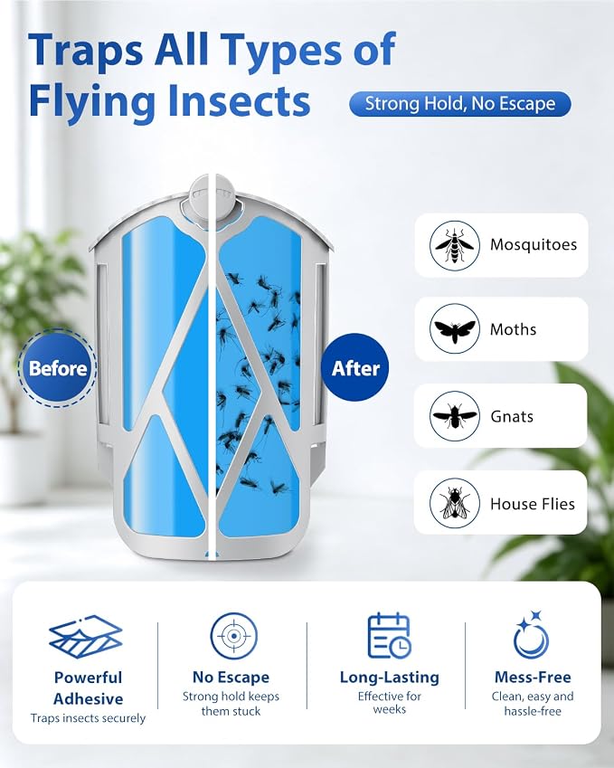 UBeesize 16 Pack Insect Trap Refill Cartridges, 2026 Upgraded Strong Adhesive Refills for Indoor Plug-in Bug Traps, Compatible with M364 and Max Devices, Easy to Replace and Long Lasting