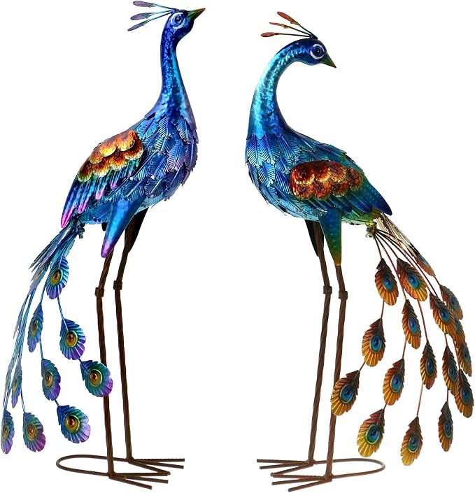 Kircust Metal Peacock Garden Statue and Sculpture, | Peacock Yard Art Lawn Decor Large Bird Garden Sculptures & Statues for Patio, Backyard, Pond, and Home Decoration