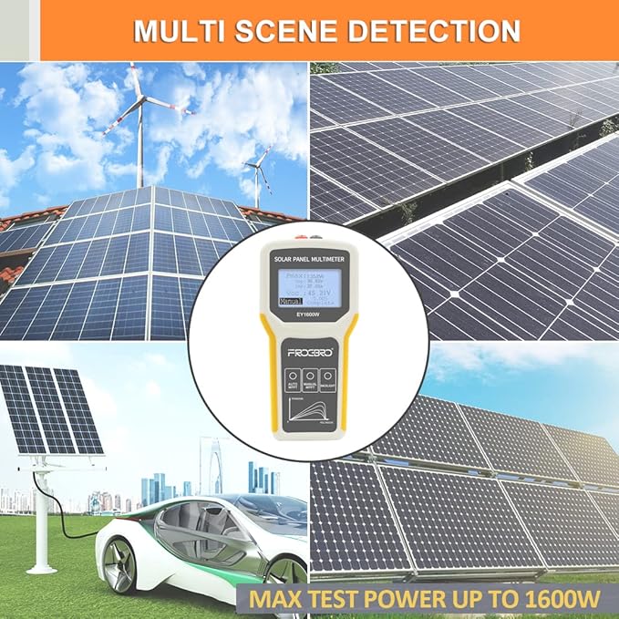 FrogBro Upgrade Solar Panel Tester Photovoltaic Multimeter Upgrade 1600W with Ultra Clear LCD, Smart MPPT Open Circuit Voltage Troubleshooting Utility Tool for Solar PV Testing (LCD 1600W)