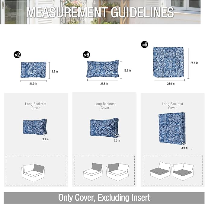 14Pieces Patio Cushion Covers Replacement Outdoor Water-Resistant Couch Covers Splashproof UV-Resistant Furniture Protectors Cushion Sofa Slipcovers Set with Zippers,Cover Only