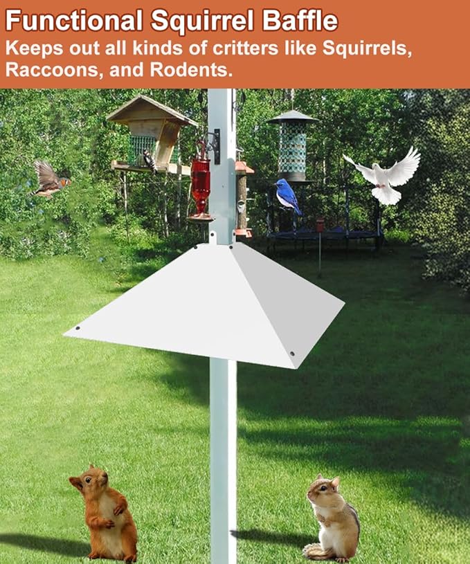 Metal Squirrel Baffle for 4x4 Post, Outside Wooden Pole Mount Squirrel Guards for Bird Feeders, 17 Inch Squirrels Deterrents Stopper to Deter Racoons, White, 2pcs, (Patented No.: D1069260)