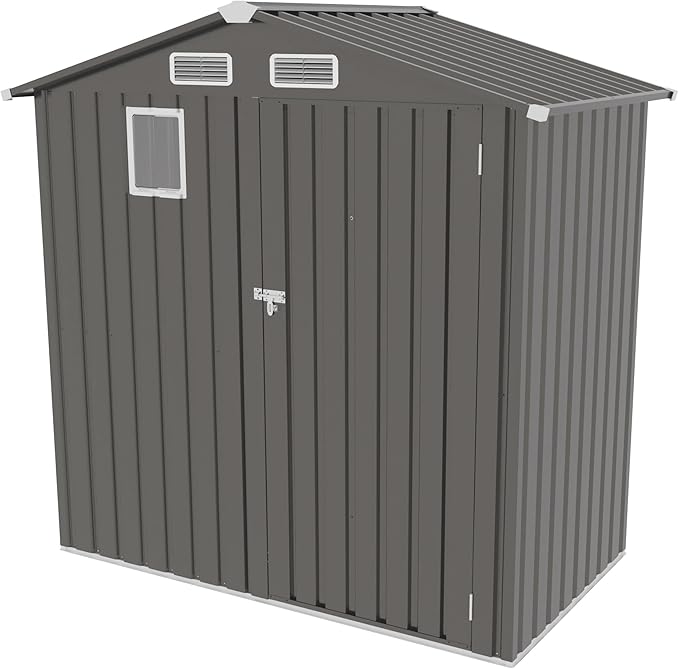 KEIKI 6x4 FT Outdoor Metal Storage Shed with Window and Lockable Door,Peaked Roof for Patio Backyard Garden