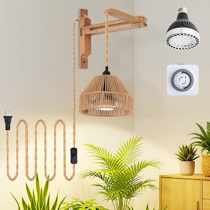 30W 4000K Indoor Plant Hanging Growth Lamp, Wall Mounted with Timing and Bracket for Greenhouse Flowers, Large Tall Plants (Garden-2)