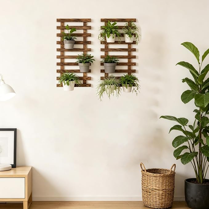 2 Pcs Wall Planter for Indoor Outdoor Plants - Wooden Wall Amounted Plant Holder for Hanging Pots, Vertical Pack Wood Garden Trellis for Climbing Plants Orchid Ivy Vine Rose Patio Home Decor, 23.62"