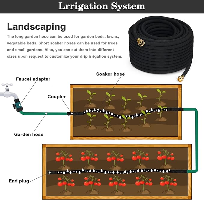 5/8" Soaker Hose for Garden Drip Hose Irrigation System with Solid Brass Fitting for Lawns Flower Beds & Vegetable Gardens (50FT)