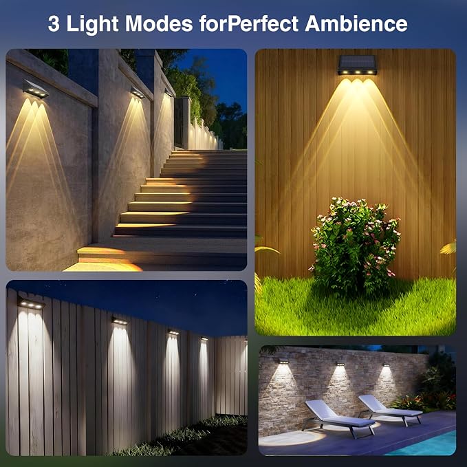 Onforu Solar Fence Lights,8 Pack Solar Lights Outdoor,3 Modes (Warm/Neutral/Cool White) for Outside,Dusk to Dawn Outdoor Lighting,IP65 Waterproof Deck Lighting for Patio,Step,Backyard,Railing,Wall
