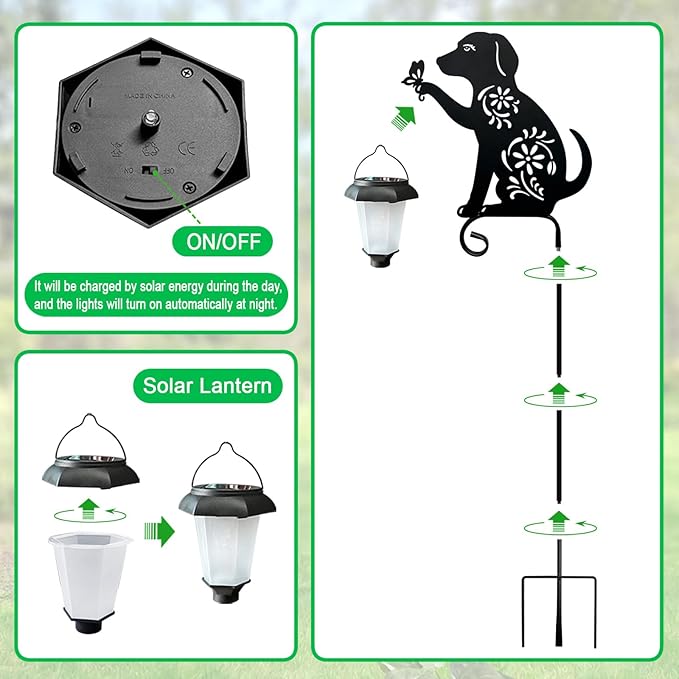 Dog Solar Lights Outdoor Garden, Beagle Dog Statues Outdoor,Metal Dogs Solar Lantern Garden Stakes for Yard,Lawn