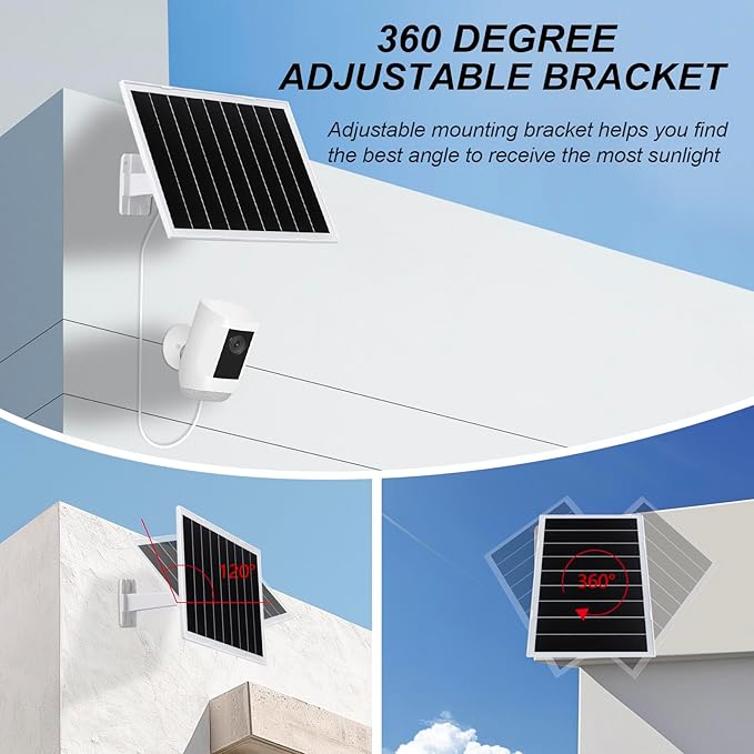 2 Pack Solar Panel for Security Camera, 8W Camera Solar Panel, Compatible for Wyze/Eufy/Ring Rechargeable Battery Camera, with USB-C/DC35135 & Micro-USB, 9.5ft Cable, Waterproof Design/360°Adjustable