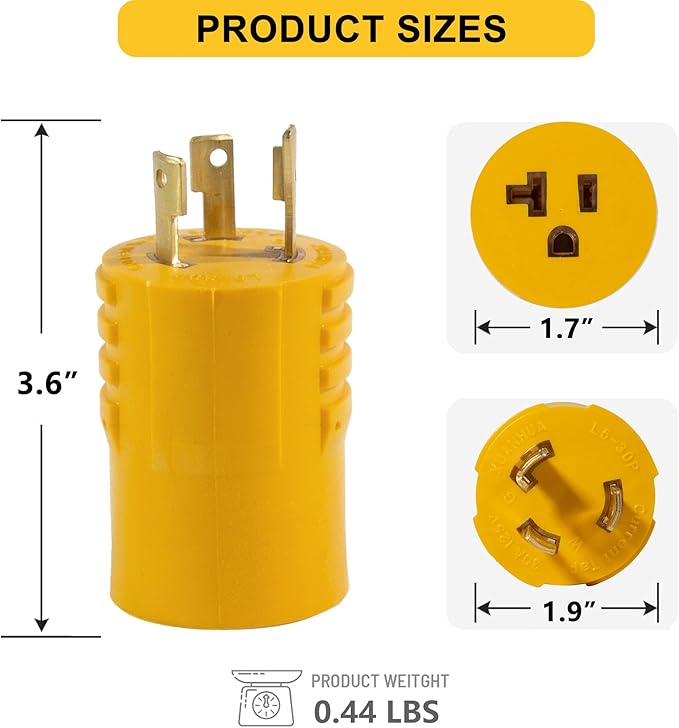 30 Amp Shore Power Adapter - NEMA L5-30P to 5-15R/5-20R Twist Lock Plug RV & Marine Generator Connector, 110V/120V Household Outlet Converter with 3-Prong Locking Safe and Reliable Power Supply
