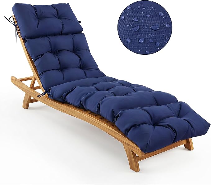 Outdoor Chaise Lounge Cushions 75.1x22.8x4.7 Inch, Waterproof Lounge Chair Cushions for Pool, Patio, Deck, Lawn, Fade Resistant Lounge Cushions for Outdoor Furniture with Ties, Navy Blue