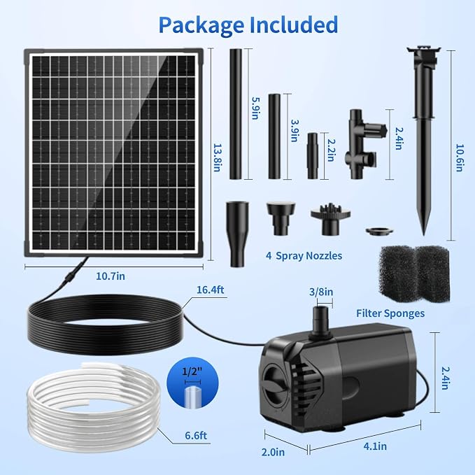 Antfraer 25W Solar Fountain Pump, 320 GPH Solar Pond Pump with 4 Nozzles, Adjustable Flow & 6.6ft Tubing, Solar Water Fountain Pump for Garden, Fish Tank, Backyard