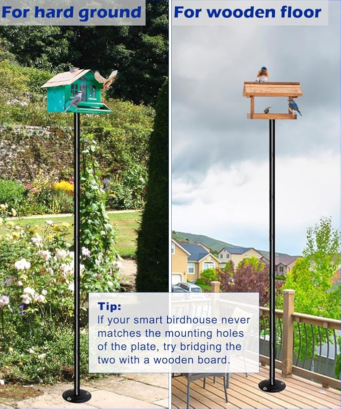 Garbuildman 105 Inch Bird Feeder Pole Kit, Heavy Duty Bird House Pole Set for Hard Ground, Adjustable Universal Mounting Post Kit for Outdoors, Matte Black, 1 Pack