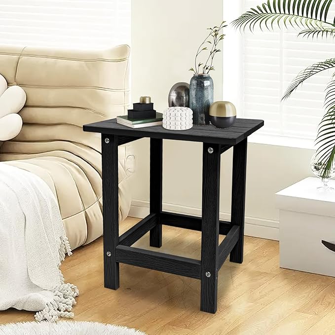 Meluvici Outdoor Side Table, HDPS Single Adirondack Side Table Weather Resistant, Outside Table for Adirondack Chair, Outside End Table for Patio, Pool, Deck, Porch, Patio or Indoor Use, Black