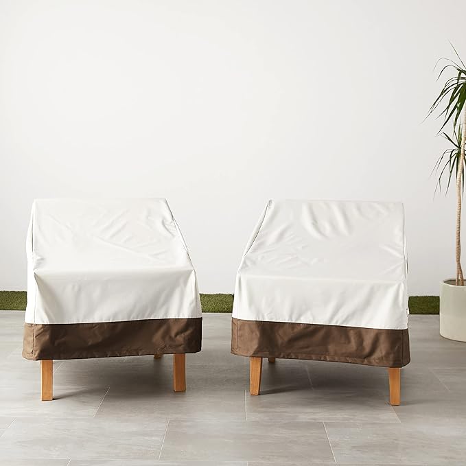 Amazon Basics Outdoor Chair and Patio Furniture Covers, Waterproof Lounge Deep Seat Covers, UV Resistant, Click-Close Straps, 31" x 38" x 29", Set of 2, Beige/Tan