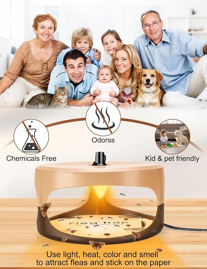 Flea Traps for Inside Your Home,New Bed Bug Trap with Light Refills and Sticky Pads,Electronic Fly Gnat Traps Indoor,Sticky Flea Bombs for Home Indoor(Beige, 2 Pack) | Warm light and adhesive pads for indoor flea activity monitoring near sofas, carpets...