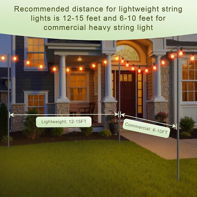 String Light Poles for Outside, 10ft Heavy Duty Poles for Outdoor String Lights Hanging Light, Outdoor Light Poles with Fork, for Patio, Deck