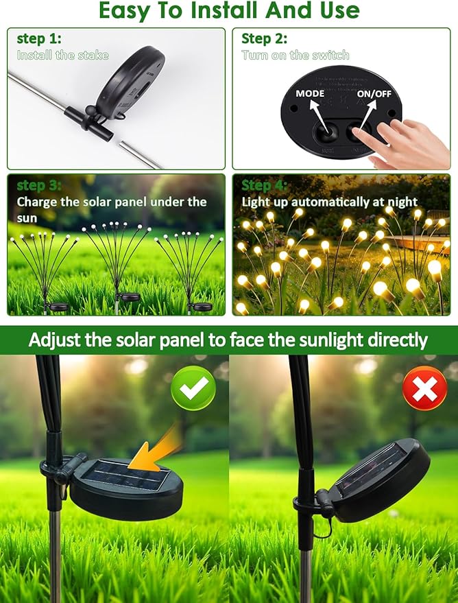 2026 Upgraded Solar Lights Outdoor, 8 Pack Solar Garden Lights with 2 Modes, Firefly Lights Outdoor Waterproof, Sway by Wind, Twinkle Firefly Light for Yard Patio Path Garden Decoration (Warm White)