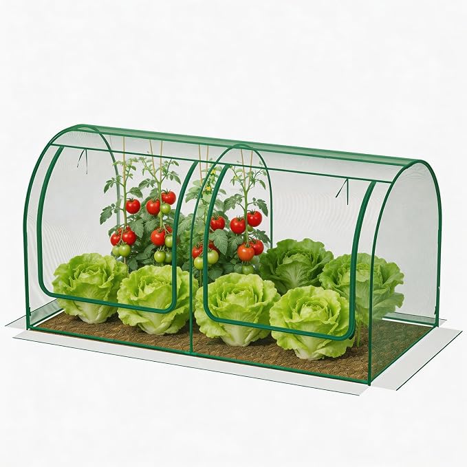 98x49x49in Garden Plant Netting Mesh Cover for Raised Bed, Crop Cage with Roll-up Zipper Door, Plant Protectors from Animals, Large Tunnel Gardening Net for Vegetables Fruits Tomato, Green