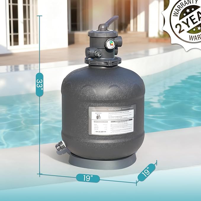 Sand Filter System with 6-Way Valve, Top-Mount Valve Pool Sand Filter (Pool Pump Not Included), 19in Pool Filter Fits All Above Ground Pools & Inground Pools Up to 29000 Gallons