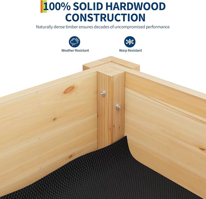 34x18x30IN Wooden Raised Garden Bed with Legs, Elevated Reinforced Large Planter Box for Vegetable Flower Herb Outdoor, Standing Growing Bed for Gardening/Backyard/Patio/Balcony, Liner Included