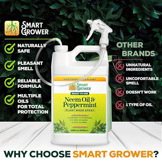 Neem Oil Spray for Plants with Peppermint Oil 128oz with Trigger Sprayer, Natural Plant Wash Made for Indoor and Outdoor Plants - 128oz Smart Grower