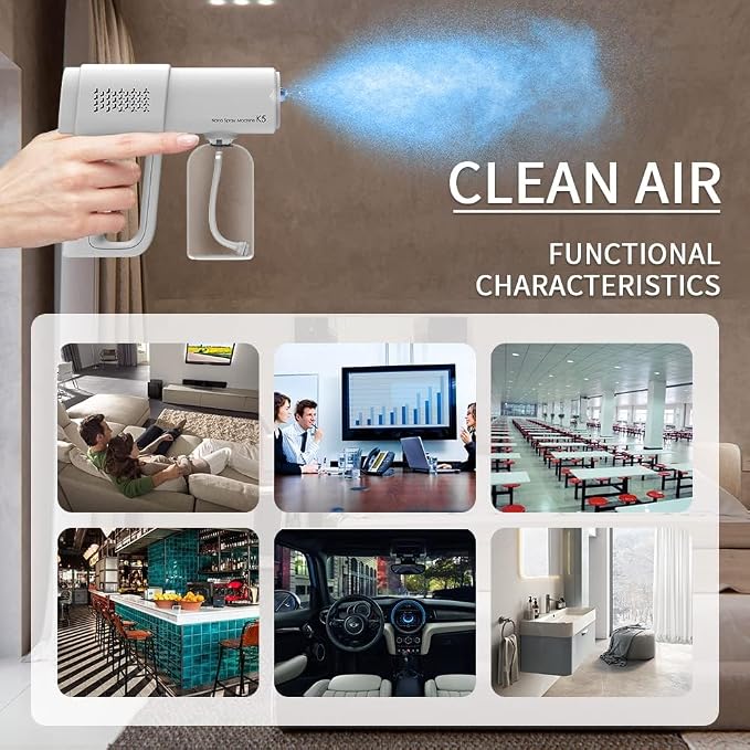 Professional Fogger Machine, 380ml Wireless Nano Sprayer Gun, Rechargeable ULV Atomizer with Blue Light for Touchless Cleaning