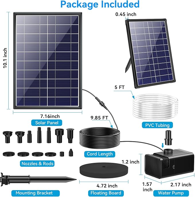 POPOSOAP 6.5W Solar Fountain Pump for Bird Bath Built-in 2400mAh Battery Backup & 8W Solar Powered Bird Bath with 3000mAh Battery Backup for Pond, Bird Bath, Backyard Water Feature