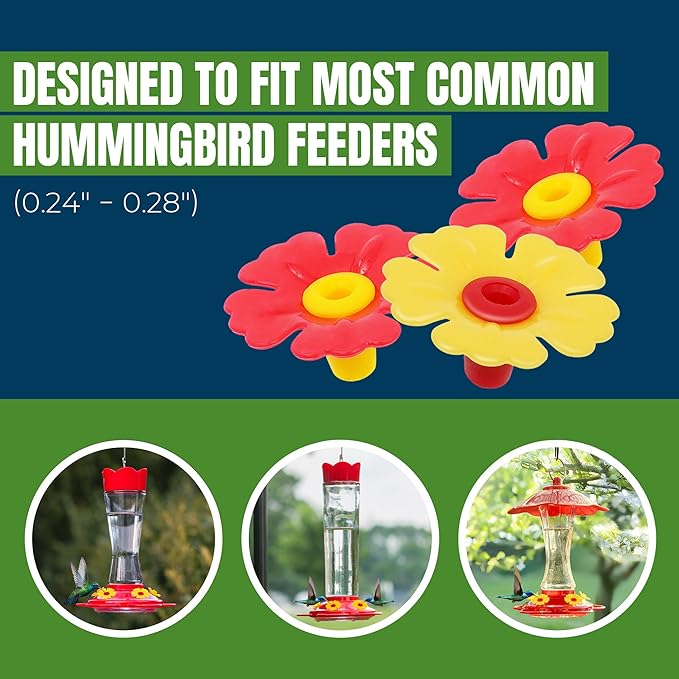 MEKKAPRO Humming Bird Feeder Replacement Flowers, 18 Flowers Replacement Set with 2 Cleaning Brushes, Hummingbird Feeder Replacement Parts (9 Red and 9 Yellow)