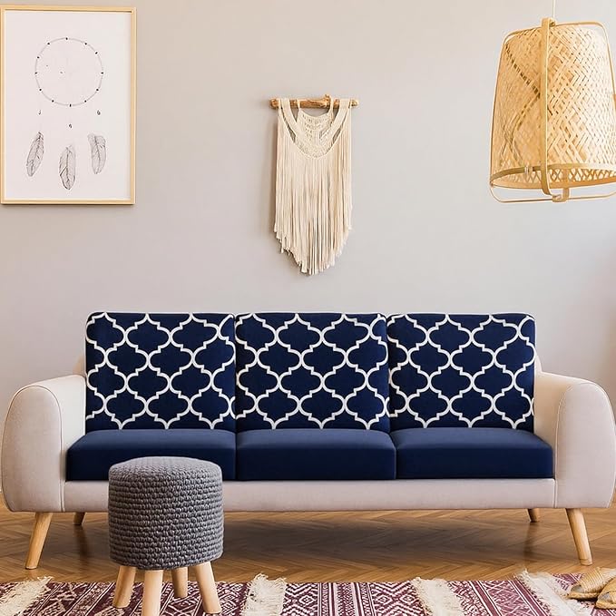 Newwiee 12 Pcs Patio Cushion Covers Outdoor Stretch Sofa Couch Cover Replacement Couch Slipcover Sofa Seat Chair Porch Patio Furniture Protector, Flexibility Washable(Navy Blue,Moroccan and Solid)