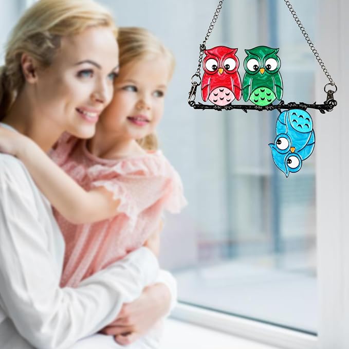 Stained Glass Sun Catcher Owl - Window Decor, Bird Light Trap