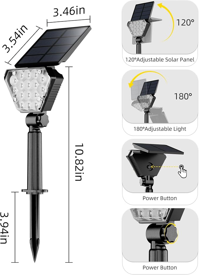 T-SUN Solar Lights Outdoor Waterproof IP65, 6Pack LED Solar Spot Lights Color Changing IP65 Waterproof Smart Auto On/Off for Outside Landscape Garden Yard Lawn Pathway Patio Driveway