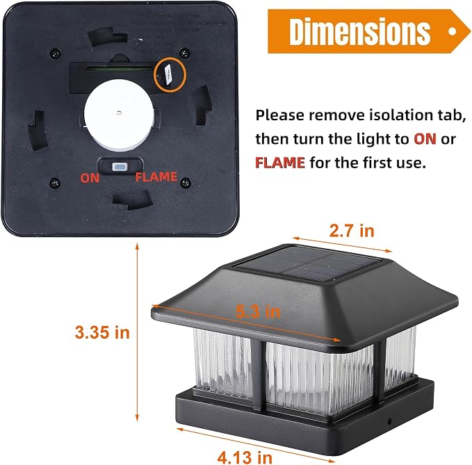 Dynaming Solar Flame Post Cap Lights Outdoor, Solar Powered Fence Post Light, Flickering Flame LED Lantern Lamps Waterproof for Garden Deck Patio, Fit 4x4 Wooden/Vinyl Posts, 6 Pack