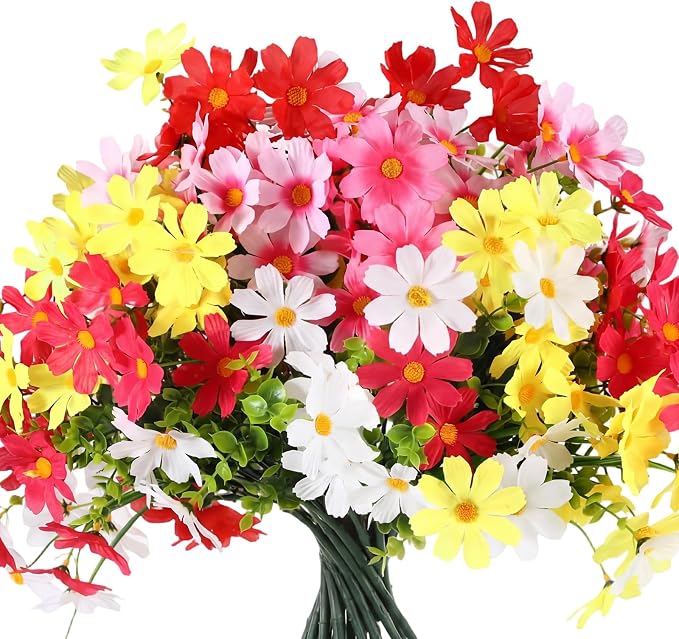Thiccywoov 12 Bundles Artificial Flowers for Outdoors UV Resistant, Faux Greenery Flowers for Porch Planters Patio Window Box Farmhouse Garden Decor