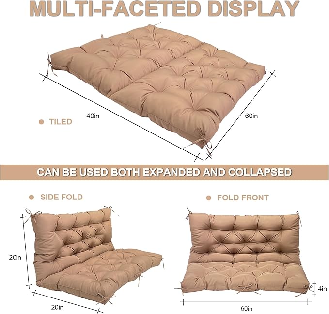 Porch Replacement Swing Cushions for Outdoor: 2-3 Seater Garden Waterproof Patio Bench Cushion with Ties - 4" Thick Swing Chair Cushion for Backyard Furniture Loveseat