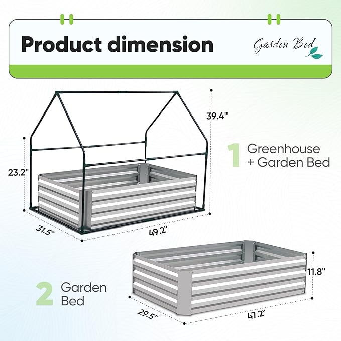 Quictent Raised Garden Bed with Cover Outdoor Galvanized Steel Planter Box Kit with Greenhouse Large Zipper Window Dual Use, 20pcs T-Type Tags & 1 Pair of Gloves Included 4x2.5x1 FT, Green