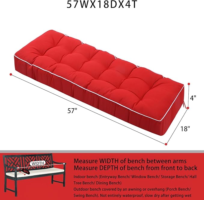 3 Seat 57 Inches Outdoor Porch Swing Cushions,Water-Resistant Tufted Patio Swing Replacement Cushions