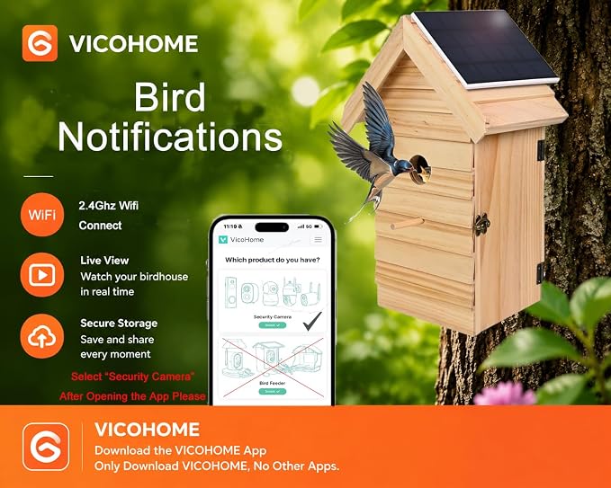 Smart Bird House with Camera, 2.4G WiFi & App Alerts, 160° Wide View 1080P HD Wireless Birdhouse, Auto Capture Bird Video & Motion Detection, Smart Bird House Camera Solar Powered (Natural, Normal)