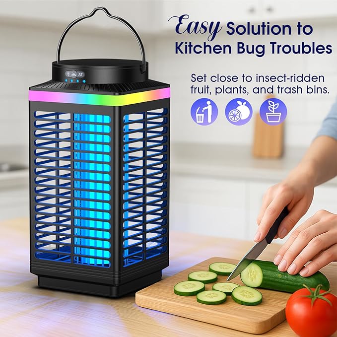 Bug Zapper Outdoor, 4-in-1 4200V Electric Mosquito Zapper, Cordless Rechargeable Bug Zapper Fly Zapper with 5000mAH Battery, Waterproof IP68, Portable & Wireless Insect Zapper for Camping Patio