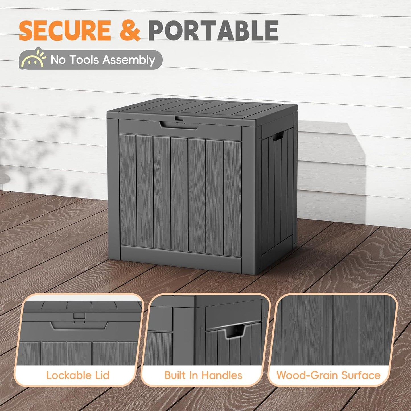 Outdoor Storage Box, 31 Gallon Waterproof Resin Deck Box, Storage Bin for Package Delivery, Patio Furniture Cushion, Garden Tools, Pool Accessories, Weatherproof and UV Resistant, Black