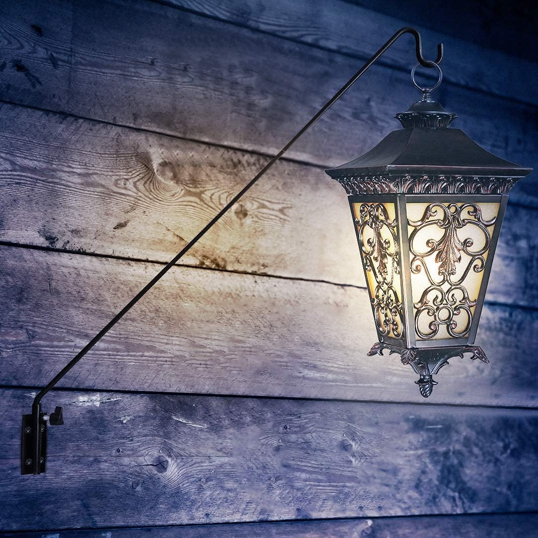 MIXXIDEA Heavy Duty Extended Reach Wall Mounted Deck Hook Wall Pole,Bracket Direction and Length Adjustable Plant Bracket for Bird Feeders, Planters, Suet Baskets, Lanterns, Wind Chimes,Black