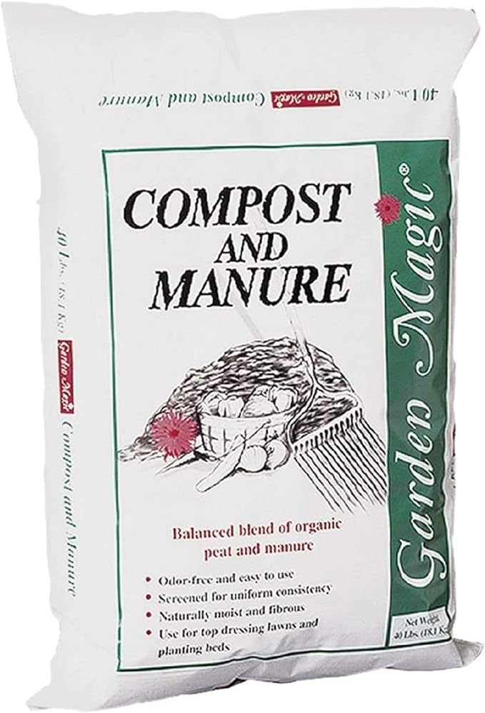 Michigan Peat 40 Pound Garden Magic Compost and Manure with Odor Free Blend and Naturally Moist and Fibrous for Lawn and Garden, 3 Pack