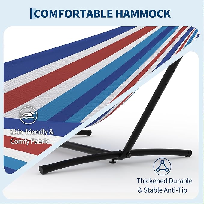 Garvee 2 Person Hammocks with Stand for Outside, Double Hammocks Portable Space Saving Heavy-Duty Steel Stand for Indoor Outdoor Patio with Carrying Bag, 450 lbs Capacity