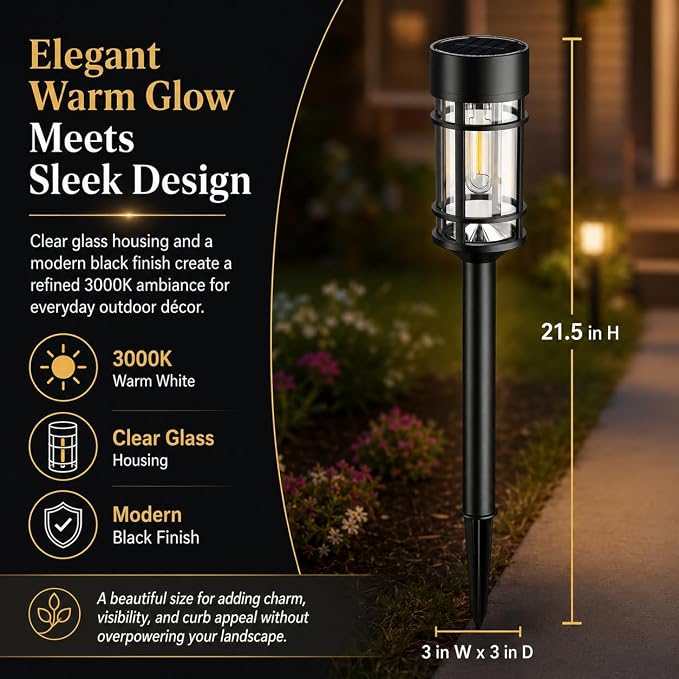 ILANCK 12 Pack Solar Lights Outdoor Parhway, Metal & Glass Large Solar Pathway Lights, Solar Powered Garden Lights for Yard, Landscape, Driveway Walkway