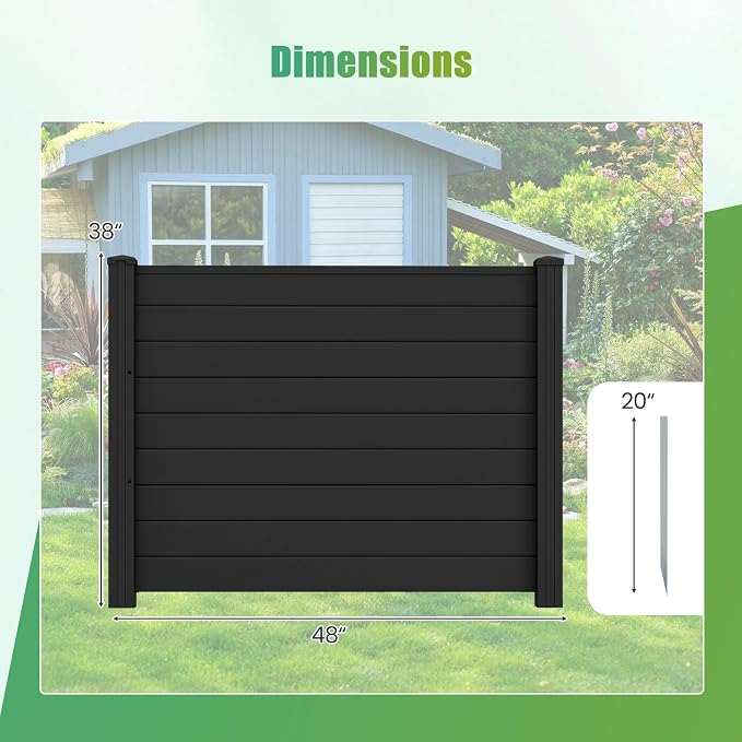 HAPPYGRILL Air Conditioner Fence 2 Panels, Outdoor Privacy Screen with Metal Stakes, No Dig Pool Equipment Enclosure, 48" x 38" Trash Can Screen Fence Kit for Outside Backyard, Black