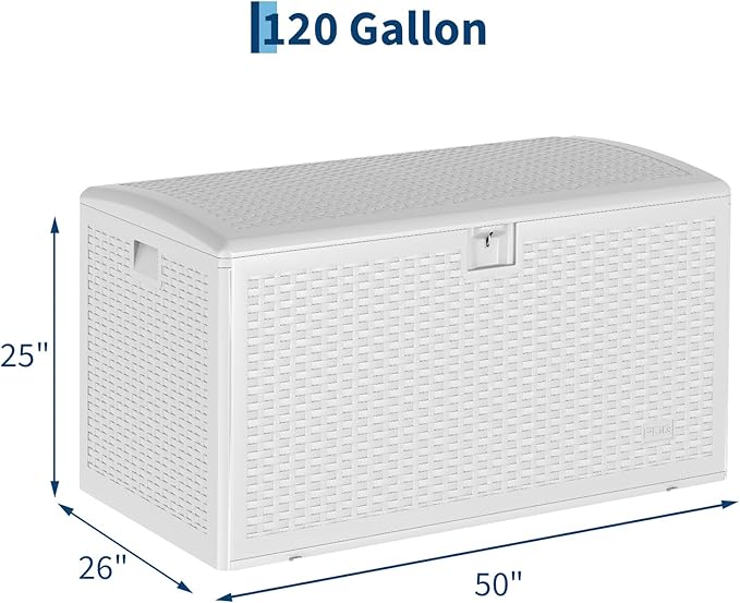 CABIHOME Outdoor Storage Box 120 Gallon Waterproof Large Resin Deck Box Indoor Outdoor Lockable Storage Container for Patio Furniture Cushions Garden Tools, Pool Garden, 120 Gallon, White