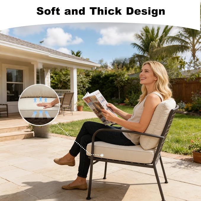 24''x24''x4'' Outdoor Seat Cushion Set, Beige Patio Replacement Cushions | Water-Resistant & Fade Resistant Fabric with Removable Cover, Fits Outdoor Chair Sofa Couch