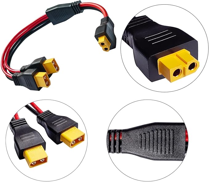 XT60 Y Splitter Cable, XT60 Female to Dual Male Connector Adapter,10AWG XT60 Extension Cable, for Drone Solar Portable Power Power Station and Solar Panel etc-30cm/1ft