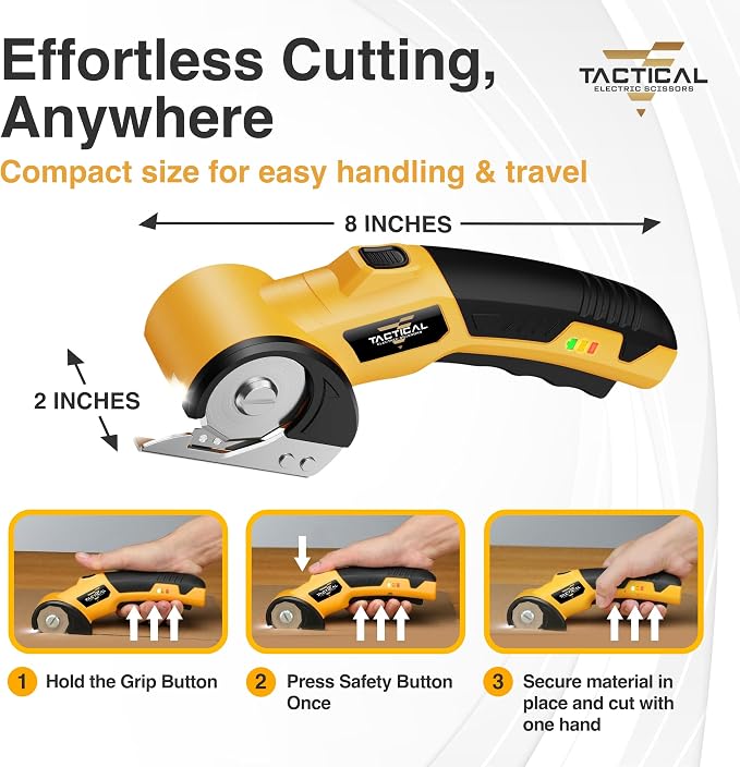 Tactical Electric Scissors Cordless Cardboard Cutter Electric Box Cutter for Cardboard Heavy Duty 4V Rechargeable Power Scissors with Safety Lock LED Light for Carpet Plastic Leather